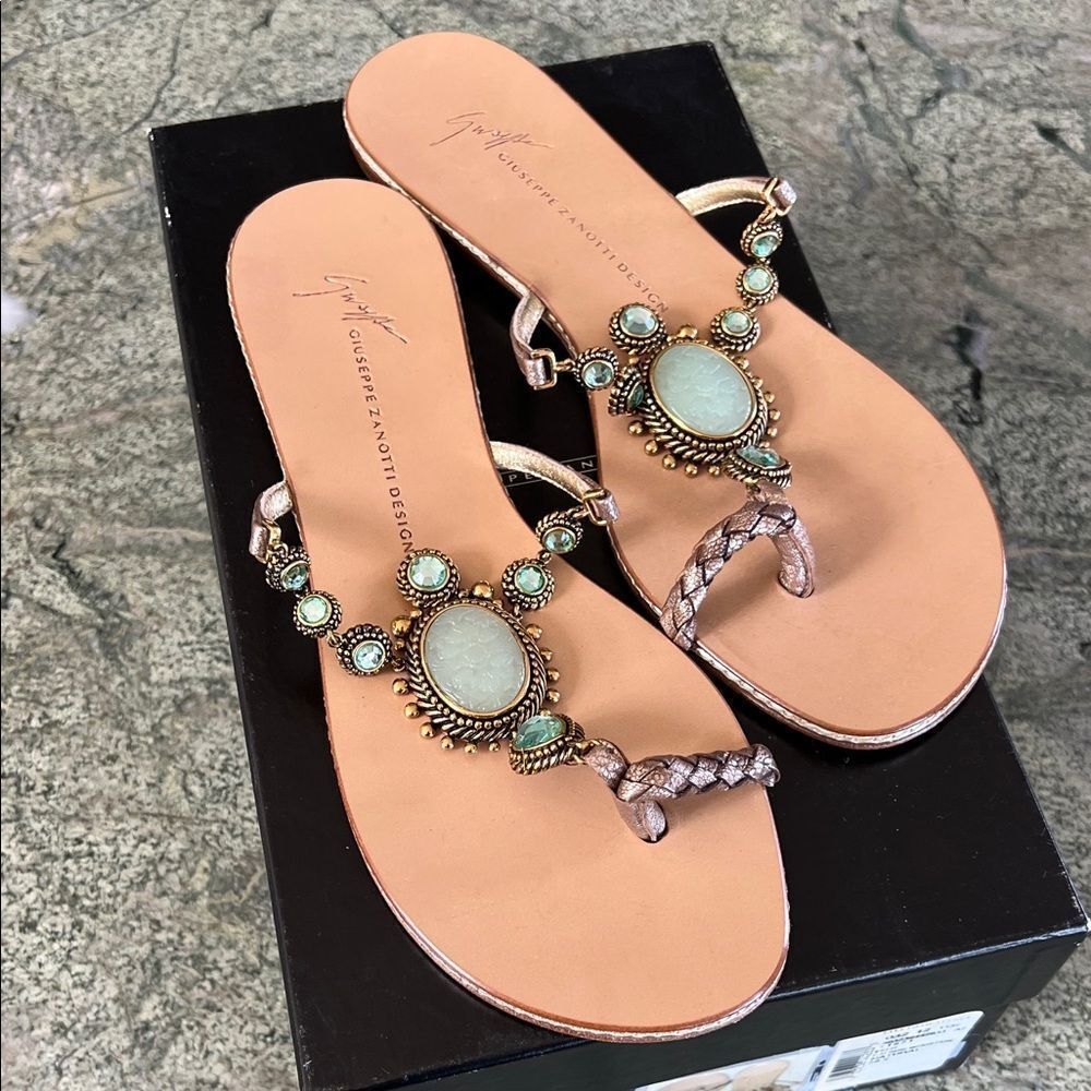 Giuseppe Zanotti Tan Sandals with Turquoise Accents